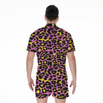 Pink And Yellow Leopard Print Men's Rompers