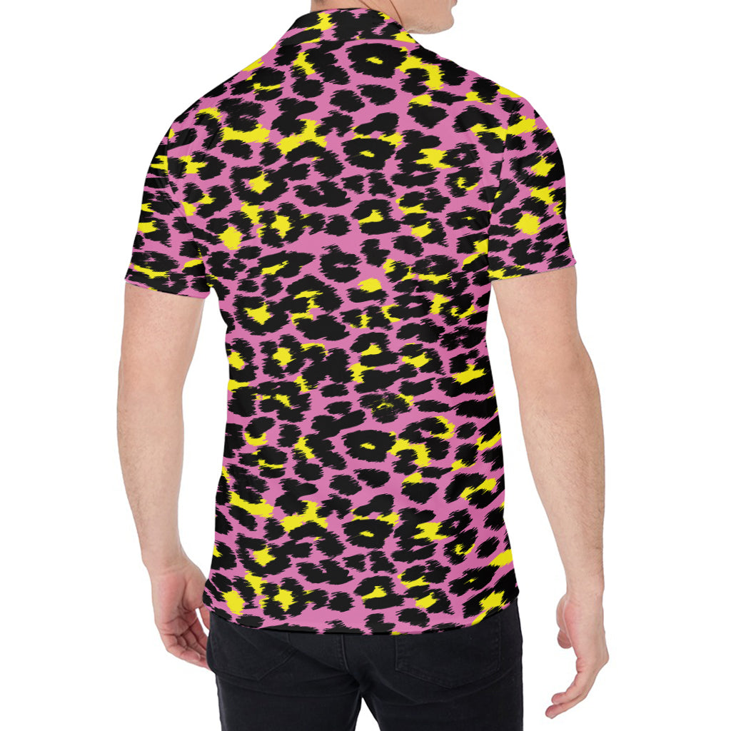 Pink And Yellow Leopard Print Men's Shirt