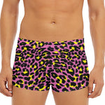 Pink And Yellow Leopard Print Men's Short Boxer Briefs