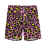 Pink And Yellow Leopard Print Men's Sports Shorts