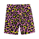 Pink And Yellow Leopard Print Men's Sports Shorts