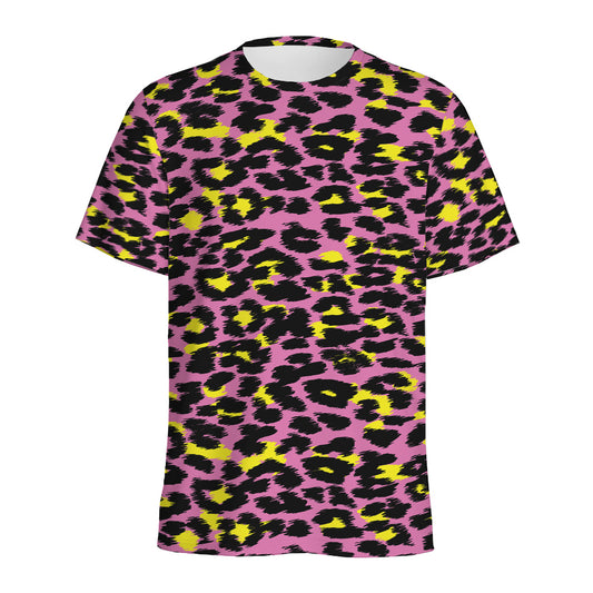 Pink And Yellow Leopard Print Men's Sports T-Shirt