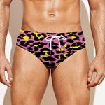 Pink And Yellow Leopard Print Men's Swim Briefs