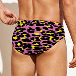Pink And Yellow Leopard Print Men's Swim Briefs
