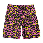 Pink And Yellow Leopard Print Men's Swim Trunks