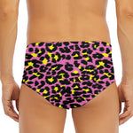 Pink And Yellow Leopard Print Men's Triangle Swim Briefs