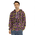 Pink And Yellow Leopard Print Men's Velvet Pullover Hoodie