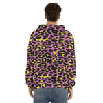 Pink And Yellow Leopard Print Men's Velvet Pullover Hoodie