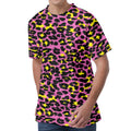 Pink And Yellow Leopard Print Men's Velvet T-Shirt