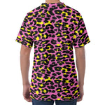 Pink And Yellow Leopard Print Men's Velvet T-Shirt