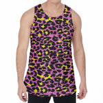Pink And Yellow Leopard Print Men's Velvet Tank Top