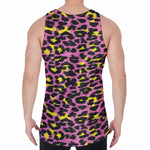 Pink And Yellow Leopard Print Men's Velvet Tank Top