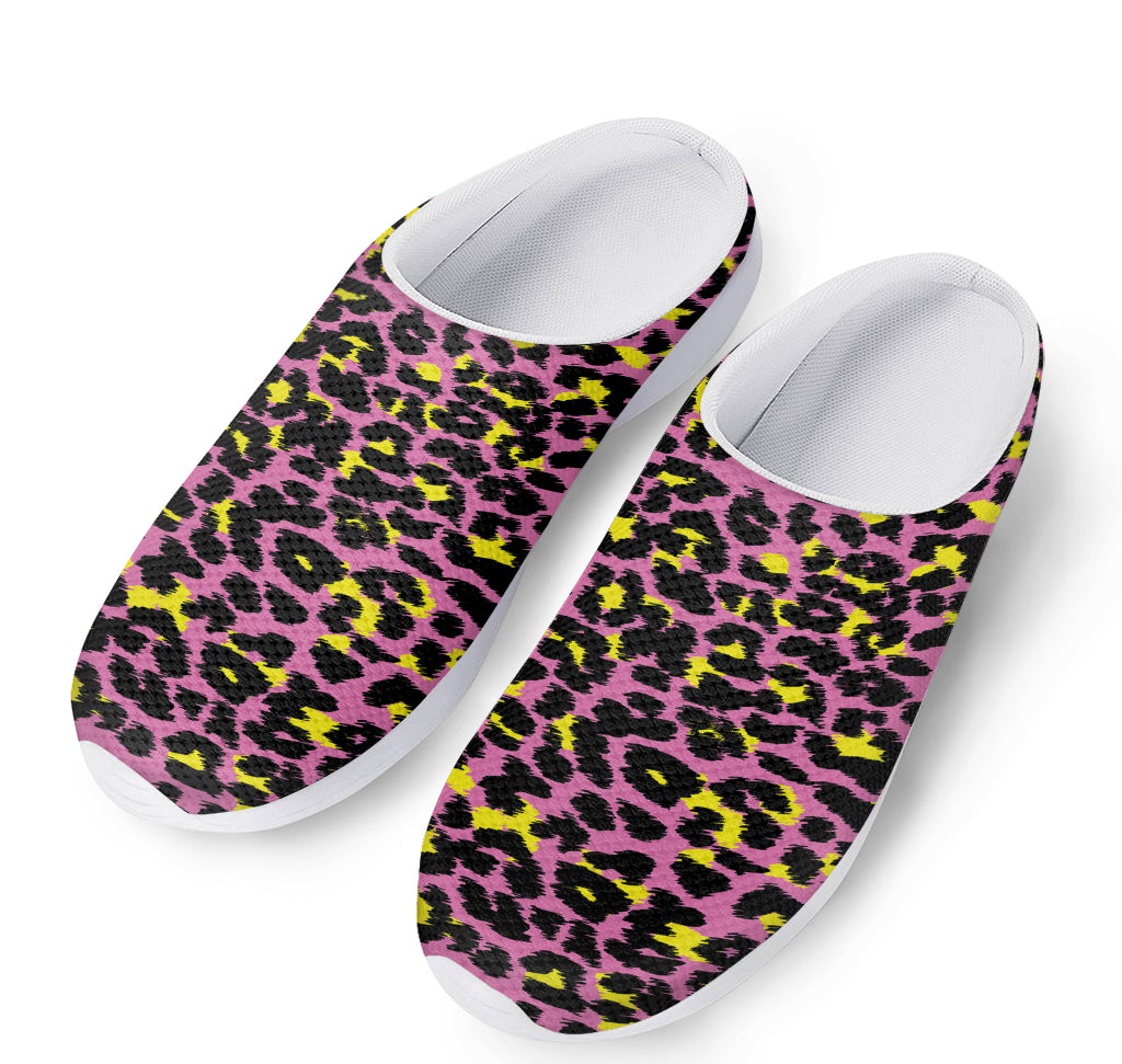 Pink And Yellow Leopard Print Mesh Casual Shoes