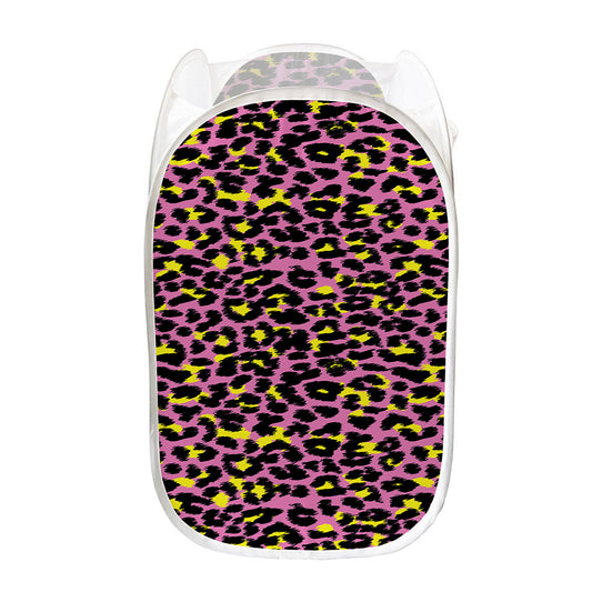 Pink And Yellow Leopard Print Mesh Laundry Hamper