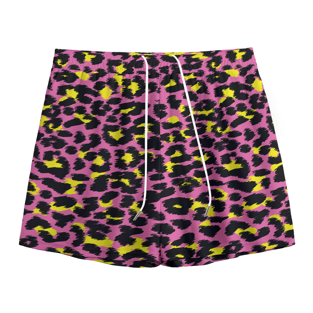 Pink And Yellow Leopard Print Mesh Shorts