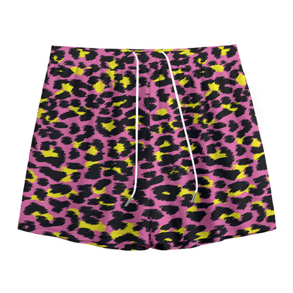 Pink And Yellow Leopard Print Mesh Shorts