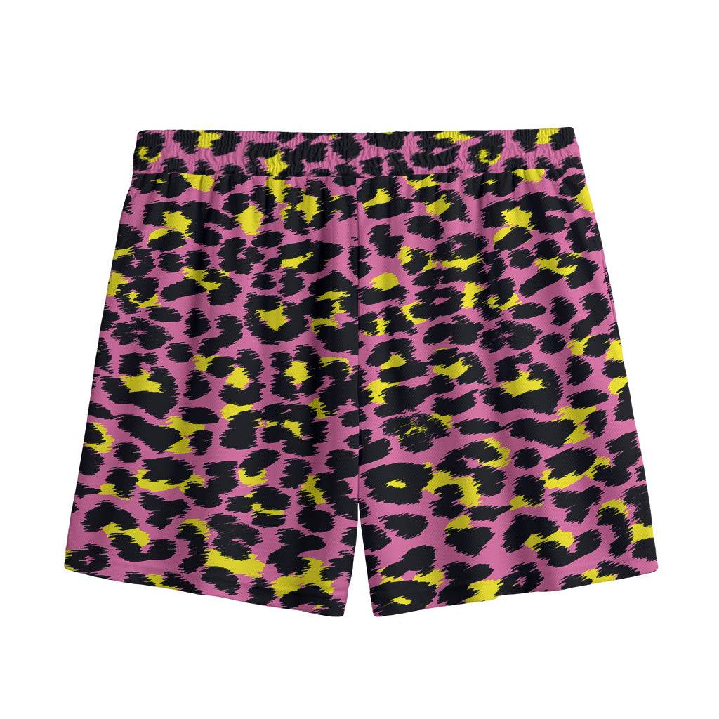 Pink And Yellow Leopard Print Mesh Shorts