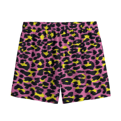 Pink And Yellow Leopard Print Mesh Shorts