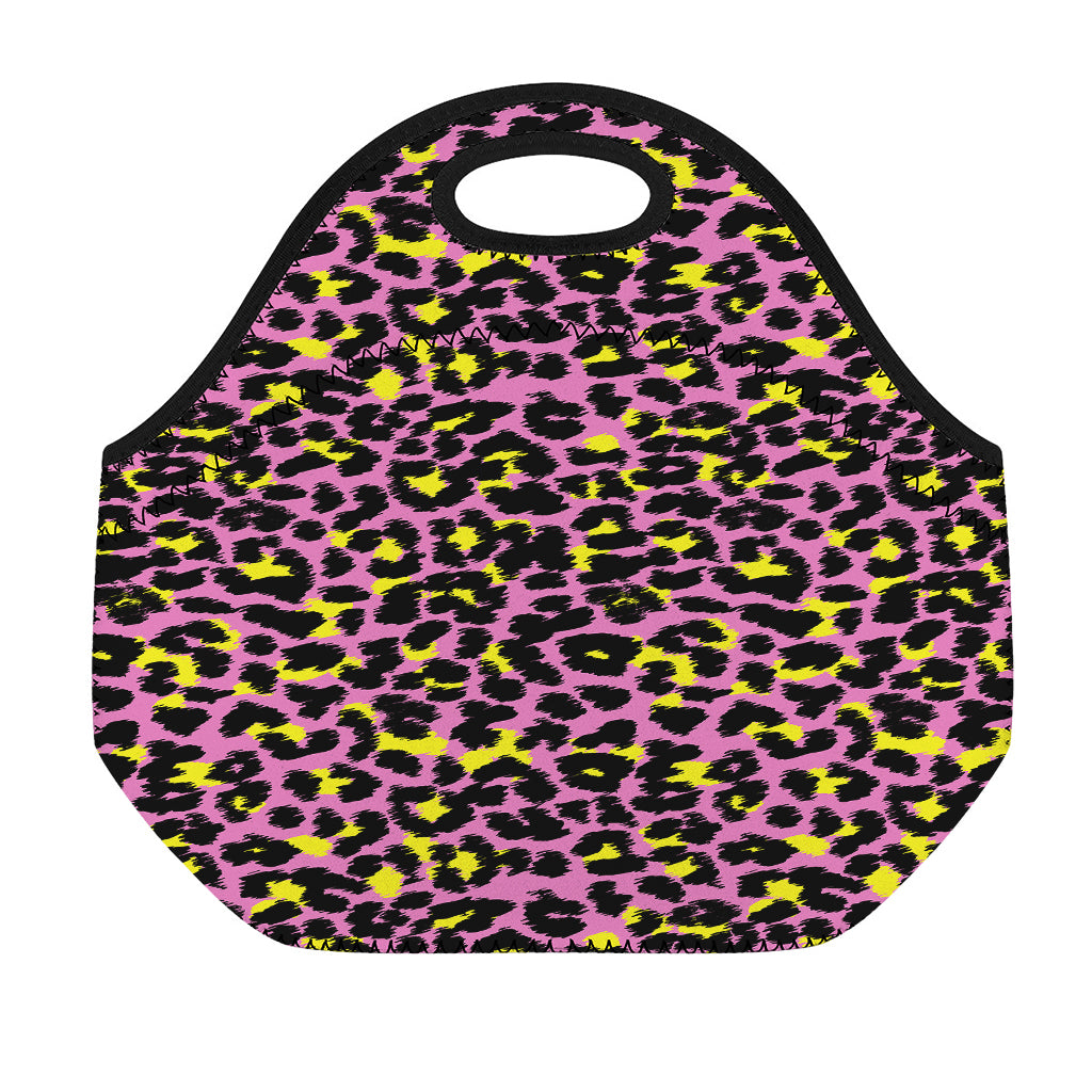 Pink And Yellow Leopard Print Neoprene Lunch Bag