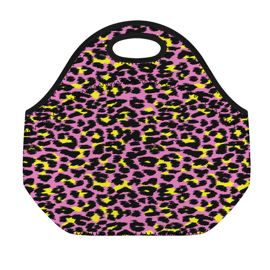 Pink And Yellow Leopard Print Neoprene Lunch Bag