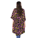 Pink And Yellow Leopard Print Open Front Beach Cover Up