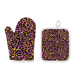 Pink And Yellow Leopard Print Oven Mitt And Pot Holder Set