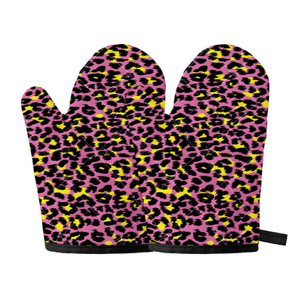 Pink And Yellow Leopard Print Oven Mitts