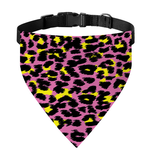 Pink And Yellow Leopard Print Over The Collar Dog Bandana