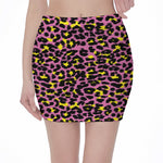 Pink And Yellow Leopard Print Pencil Mini Skirt