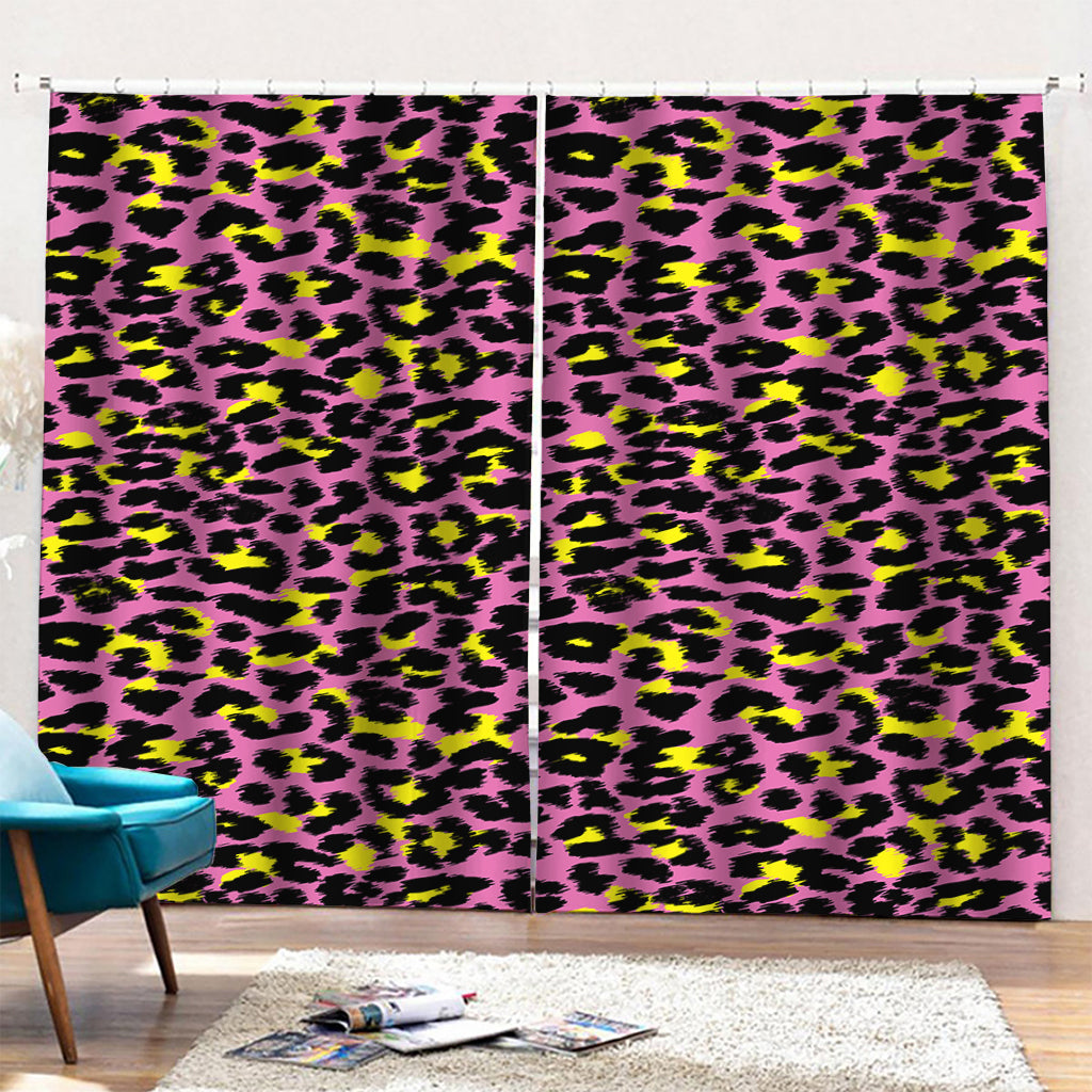 Pink And Yellow Leopard Print Pencil Pleat Curtains