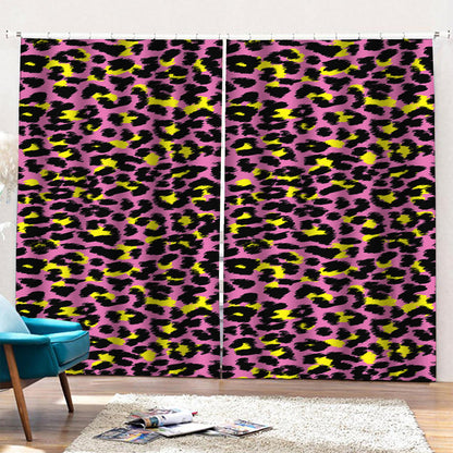 Pink And Yellow Leopard Print Pencil Pleat Curtains
