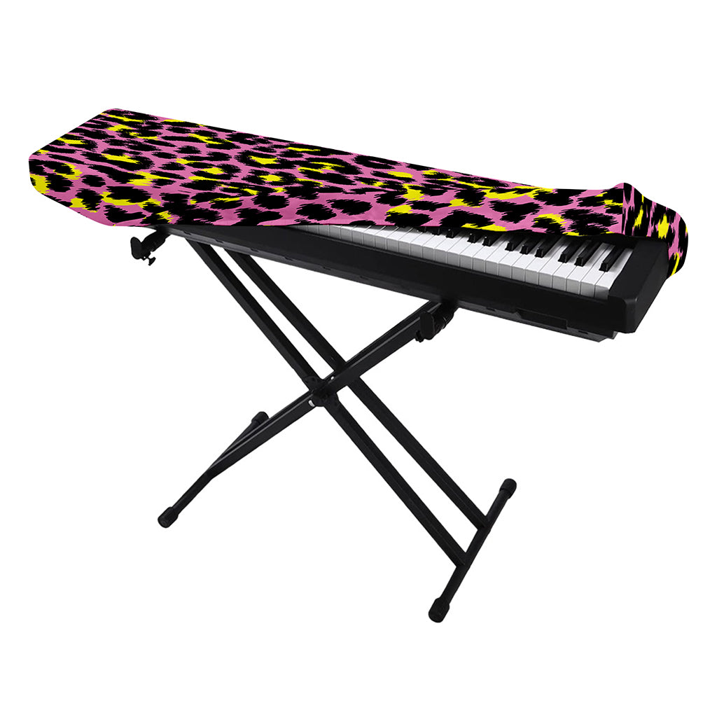 Pink And Yellow Leopard Print Piano Keyboard Cover