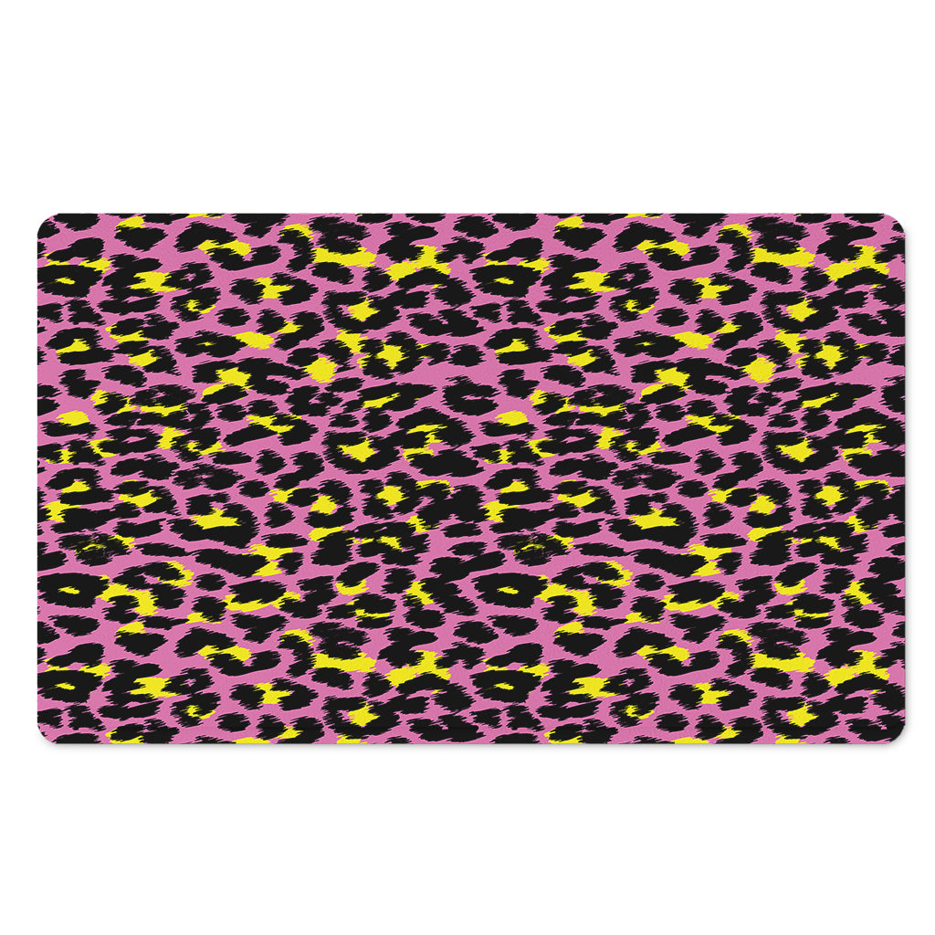 Pink And Yellow Leopard Print Polyester Doormat