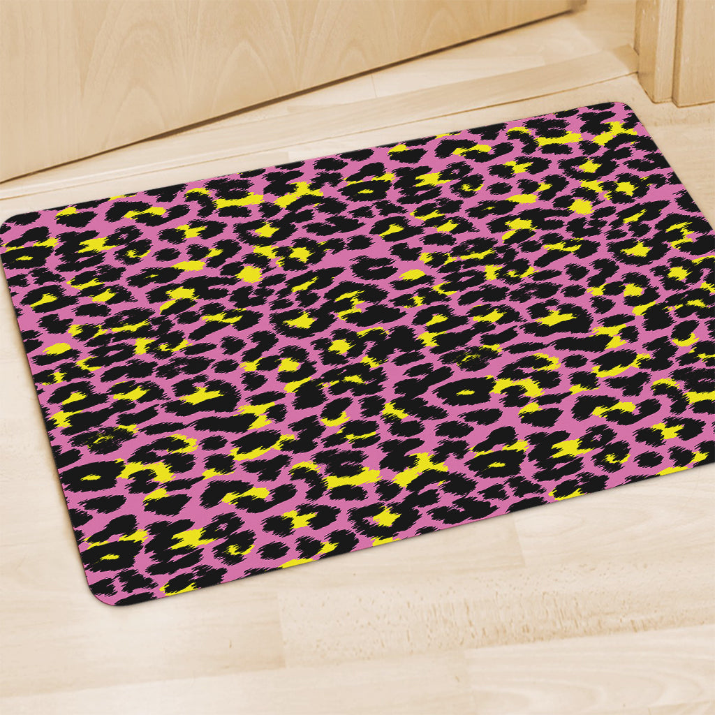 Pink And Yellow Leopard Print Polyester Doormat