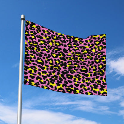 Pink And Yellow Leopard Print Polyester Flag