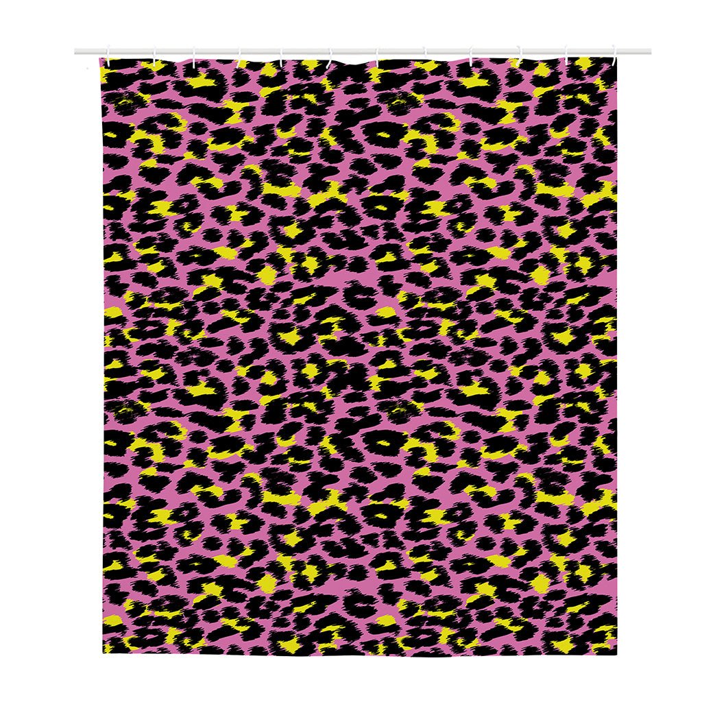 Pink And Yellow Leopard Print Polyester Shower Curtain