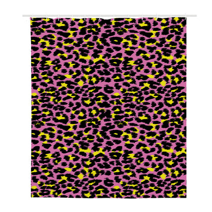 Pink And Yellow Leopard Print Polyester Shower Curtain