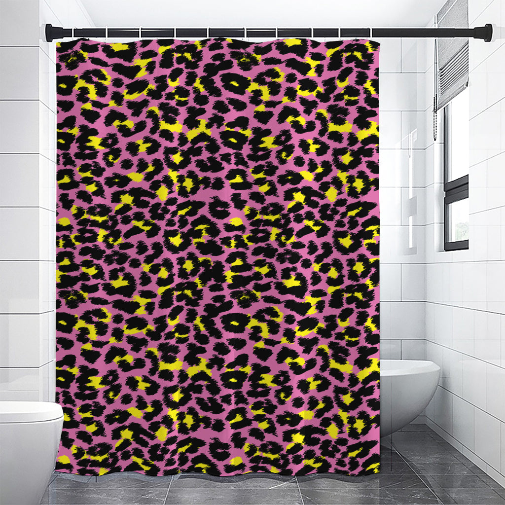 Pink And Yellow Leopard Print Premium Shower Curtain