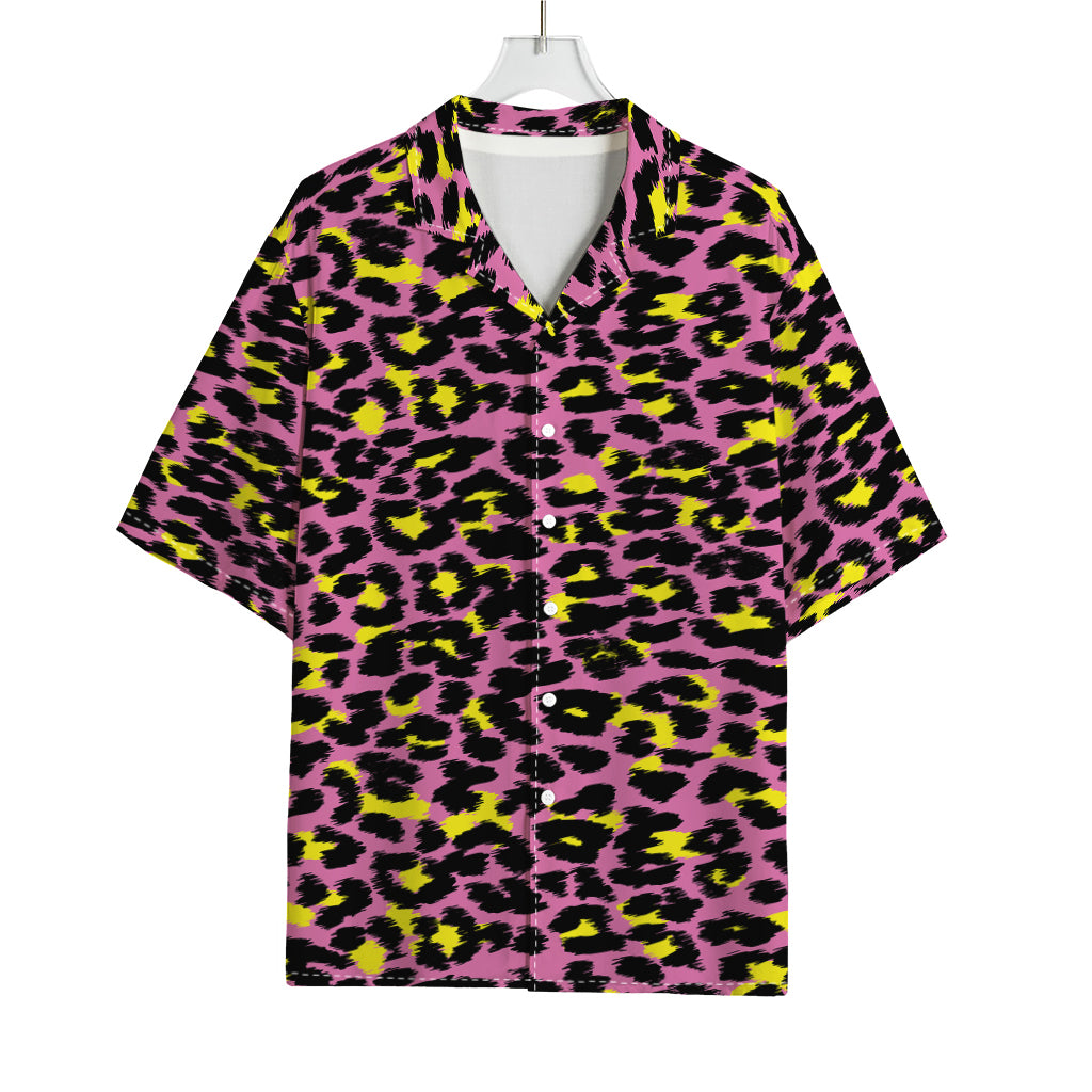 Pink And Yellow Leopard Print Rayon Hawaiian Shirt