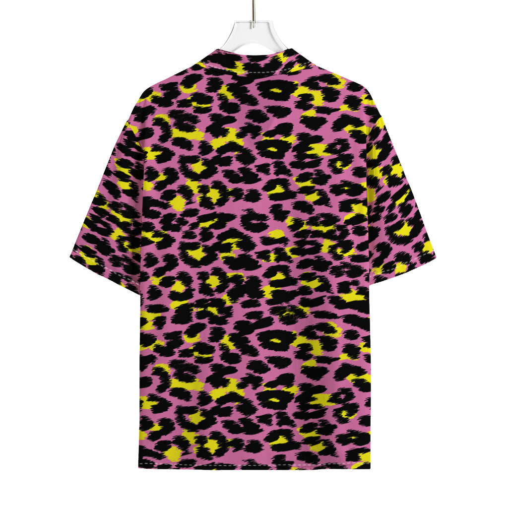 Pink And Yellow Leopard Print Rayon Hawaiian Shirt