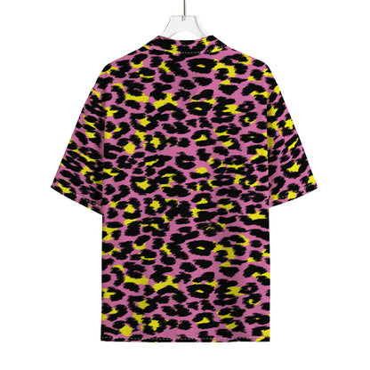 Pink And Yellow Leopard Print Rayon Hawaiian Shirt