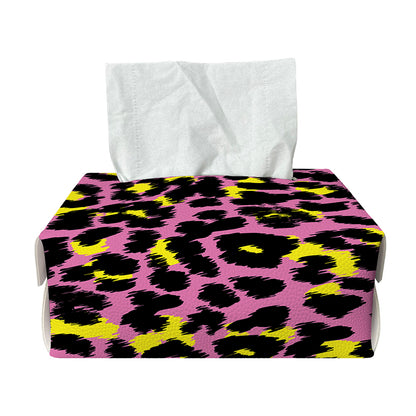 Pink And Yellow Leopard Print Rectangle Tissue Box Cover