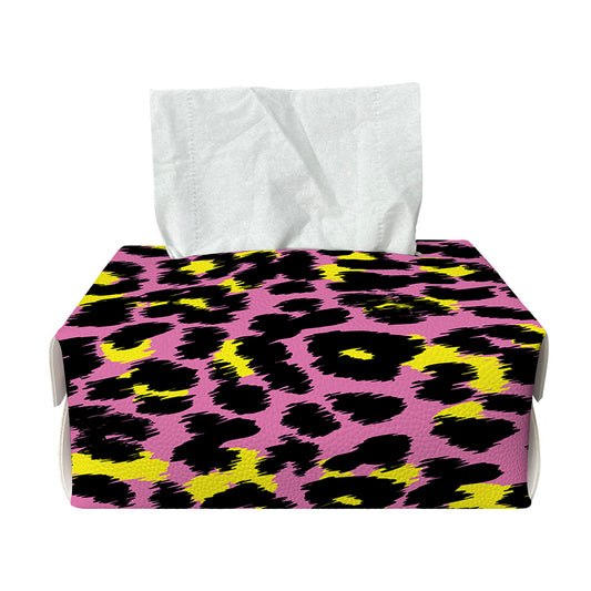 Pink And Yellow Leopard Print Rectangle Tissue Box Cover