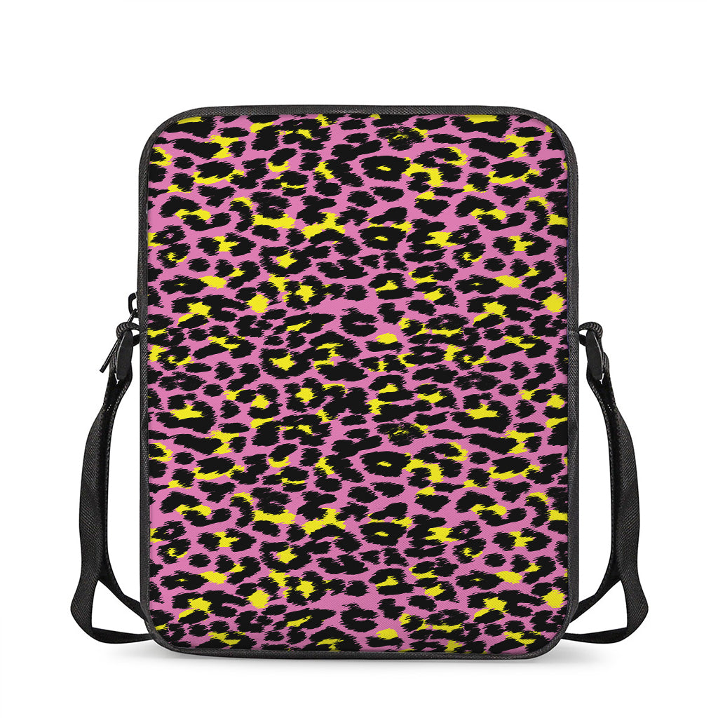 Pink And Yellow Leopard Print Rectangular Crossbody Bag