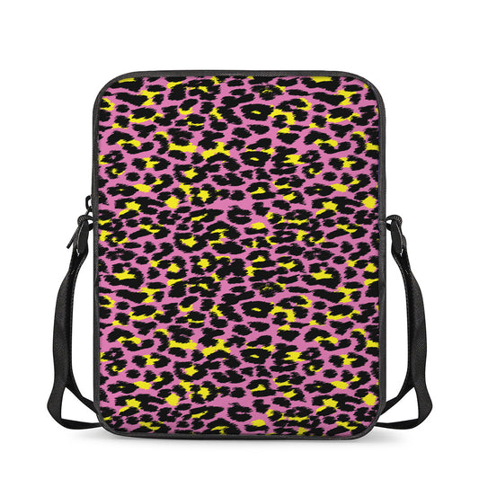 Pink And Yellow Leopard Print Rectangular Crossbody Bag