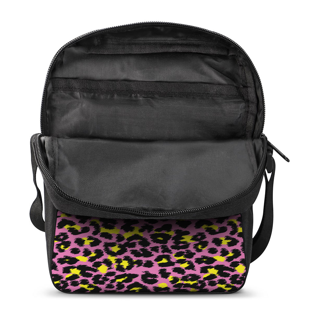Pink And Yellow Leopard Print Rectangular Crossbody Bag
