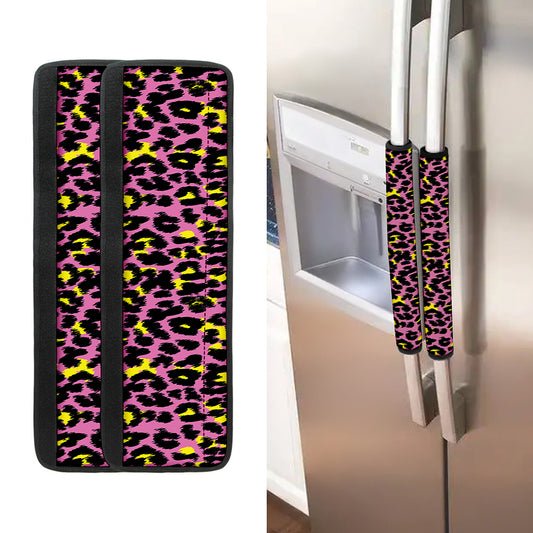 Pink And Yellow Leopard Print Refrigerator Handle Covers