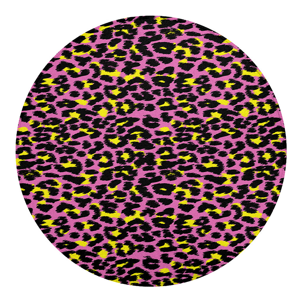 Pink And Yellow Leopard Print Round Blanket