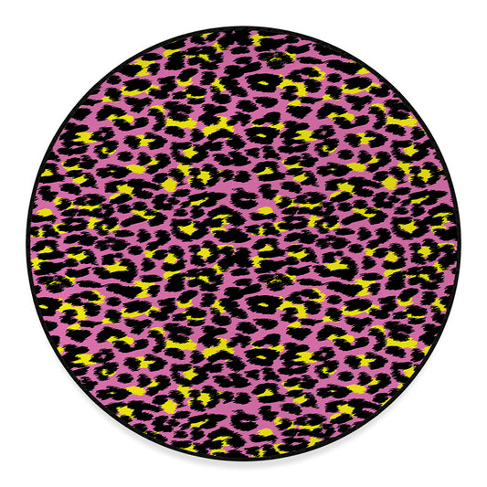 Pink And Yellow Leopard Print Round Floor Mat