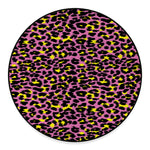 Pink And Yellow Leopard Print Round Floor Mat